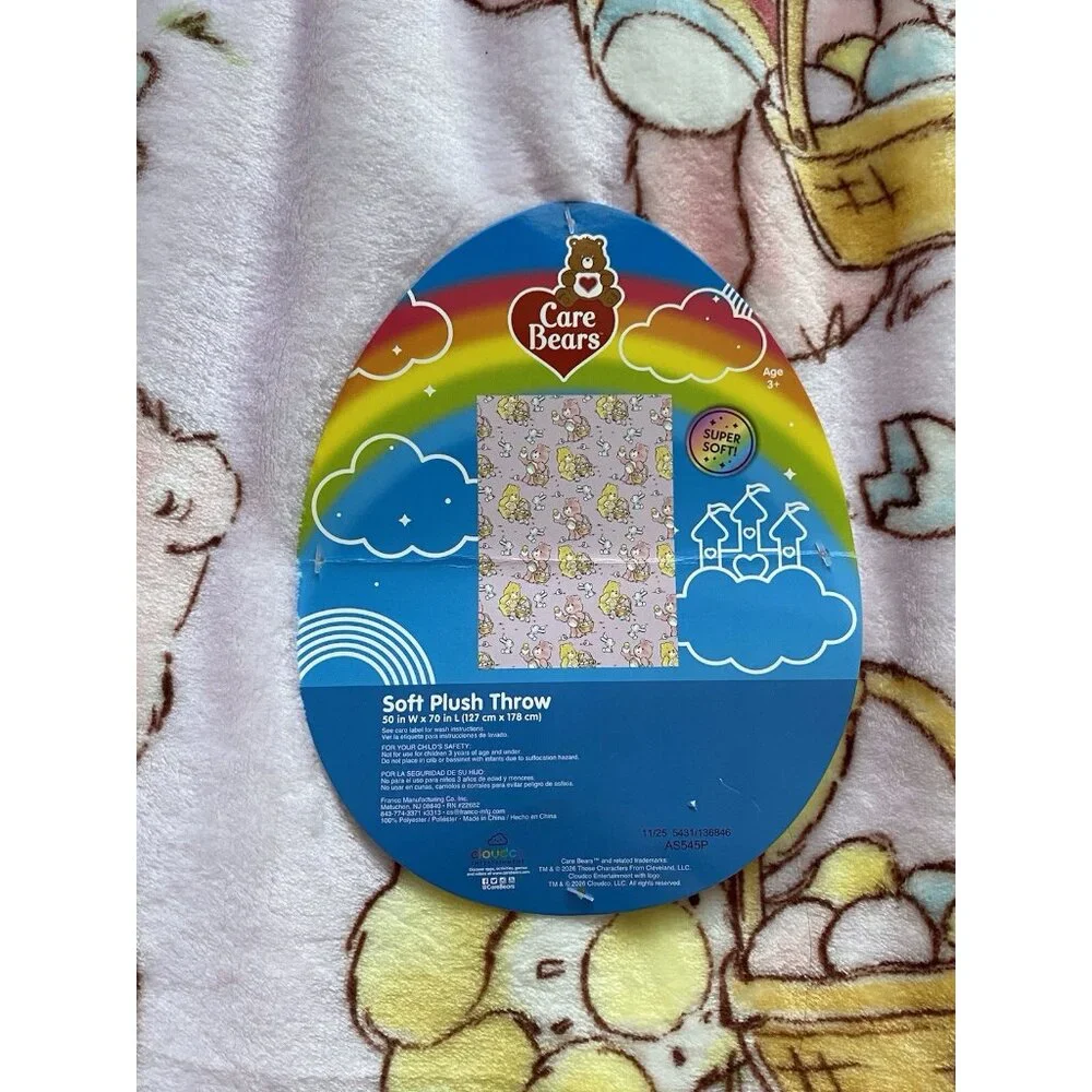 Care Bears Easter Eggs‎ Bunnies Chicks Throw Blanket 50”X 70” Cheer Bear NEW
